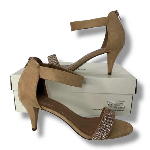 NEW Style & Co Tan Rhinestone Ankle Strap Heels Size 10 Neutral Sparkle Formal - Picture 1 of 12